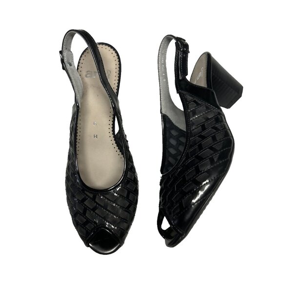 Ara Slingback Peeptoe Heels Shoes Black Women's 8.5 - Picture 1 of 8
